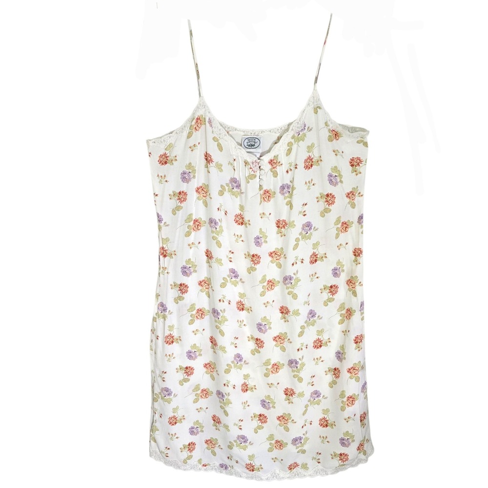 Laura Ashley Vintage Floral Lace Trimmed Cami Cottage Core Slip Dress Large - Picture 1 of 12